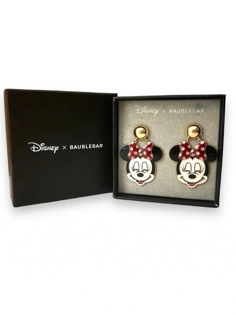 Disney Minnie Mouse x Baublebar Earrings With Crystal Accents Gold Tone Hardware - Picture 1 of 4
